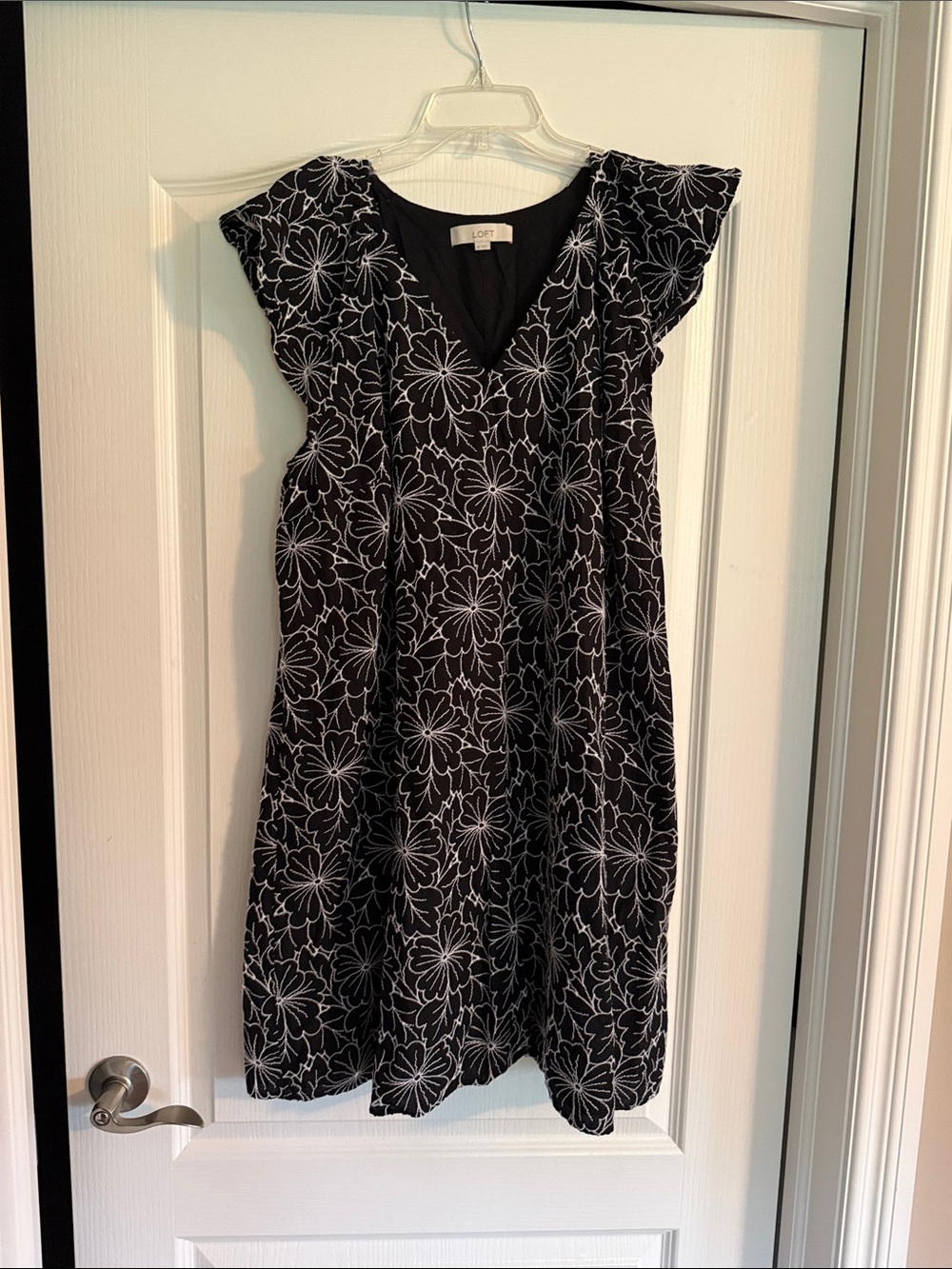 LOFT Black and White Floral V-Neck Dress